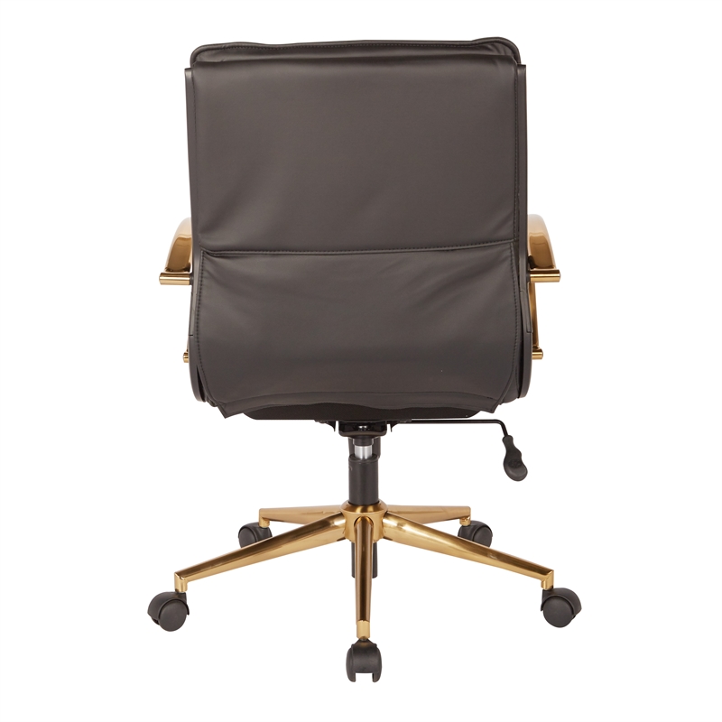 Scranton & Co Mid-Back Office Chair in Black Faux Leather with Gold Base