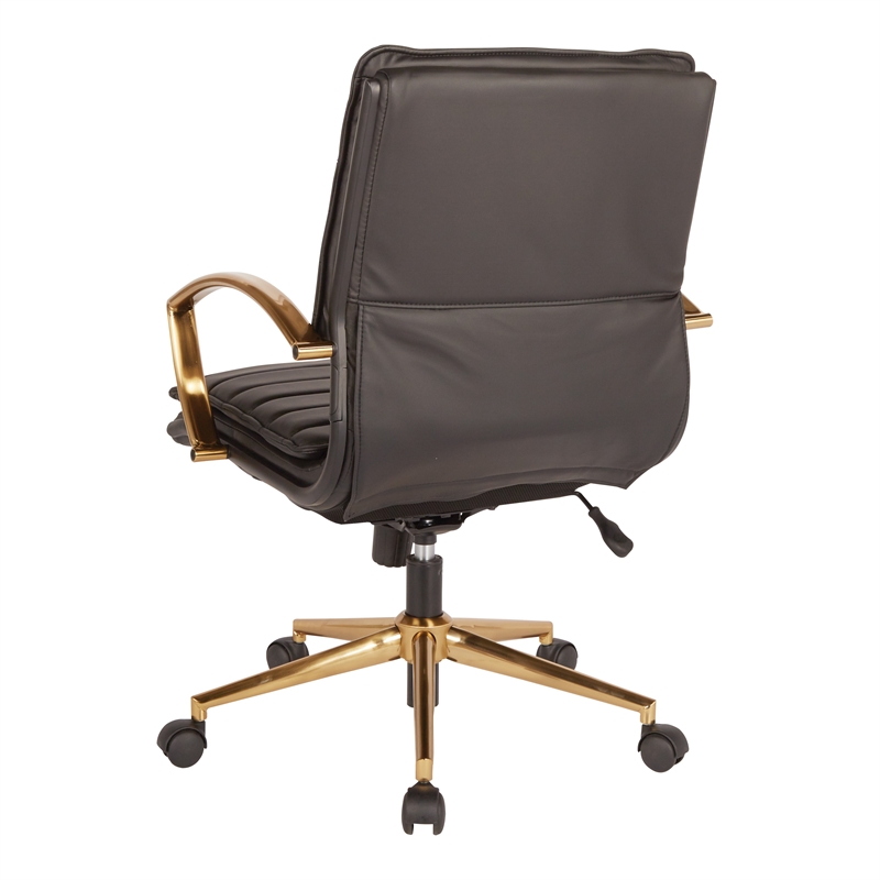 Scranton & Co Mid-Back Office Chair in Black Faux Leather with Gold Base