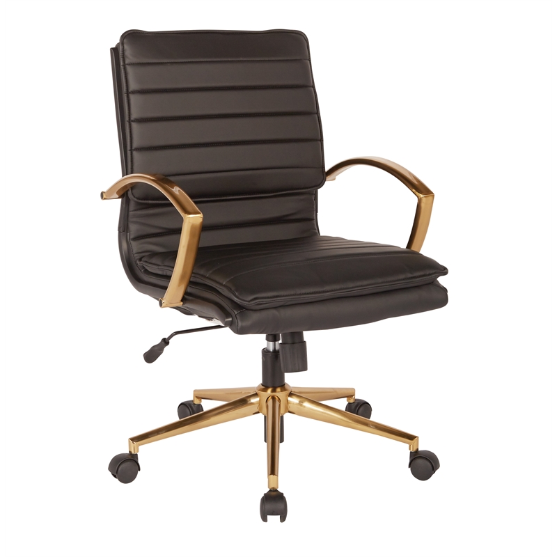 Scranton & Co Mid-Back Office Chair in Black Faux Leather with Gold Base