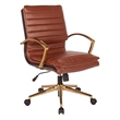 Scranton & Co Mid-Back Saddle Brown Faux Leather Chair with Gold Finish