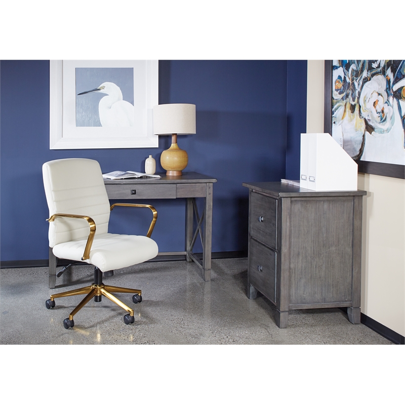 Scranton & Co Mid-Back White Faux Leather Chair with Gold Finish Arms