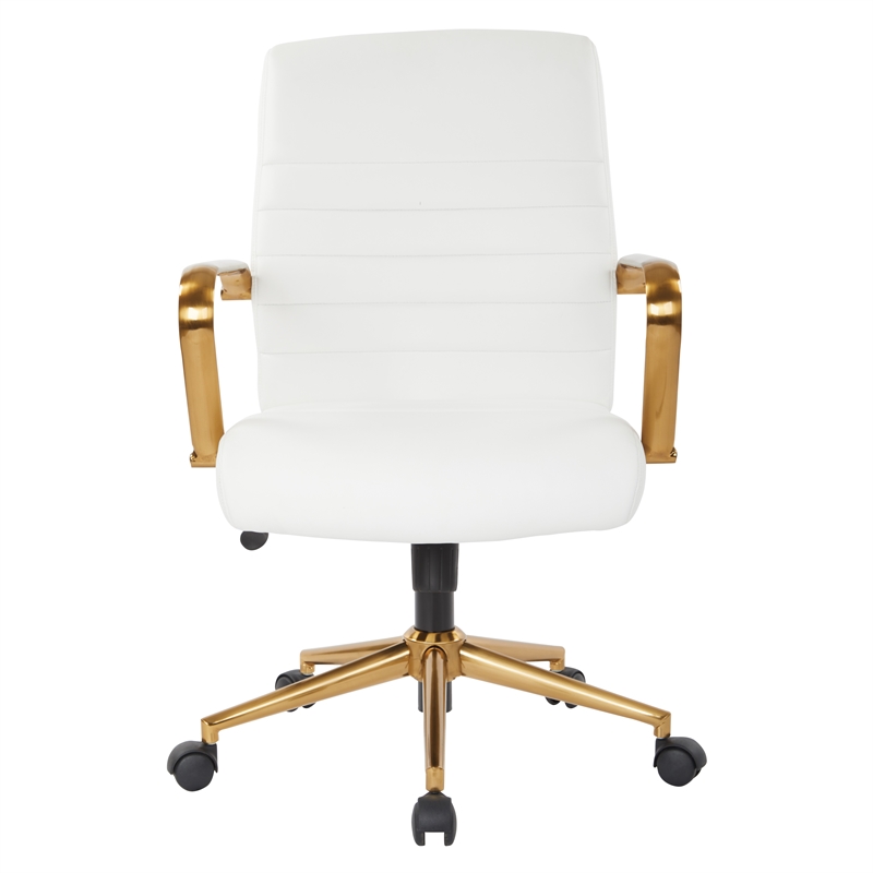 Scranton & Co Mid-Back White Faux Leather Chair with Gold Finish Arms