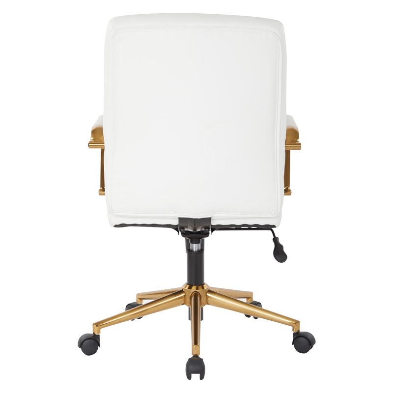 Scranton & Co Mid-Back White Faux Leather Chair with Gold Finish Arms