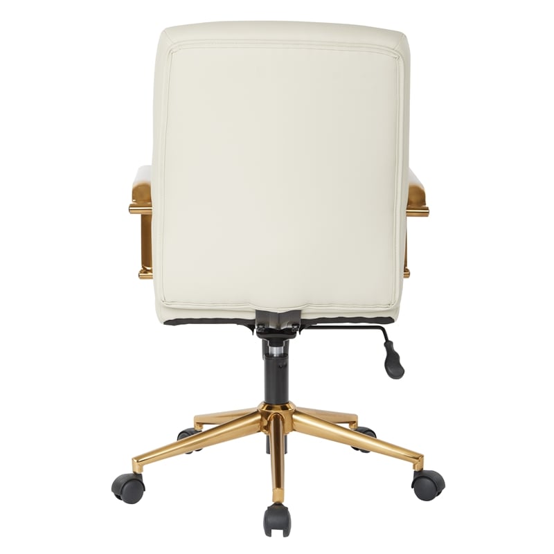 Scranton & Co Mid-Back Cream Faux Leather Chair with Gold Finish Arms