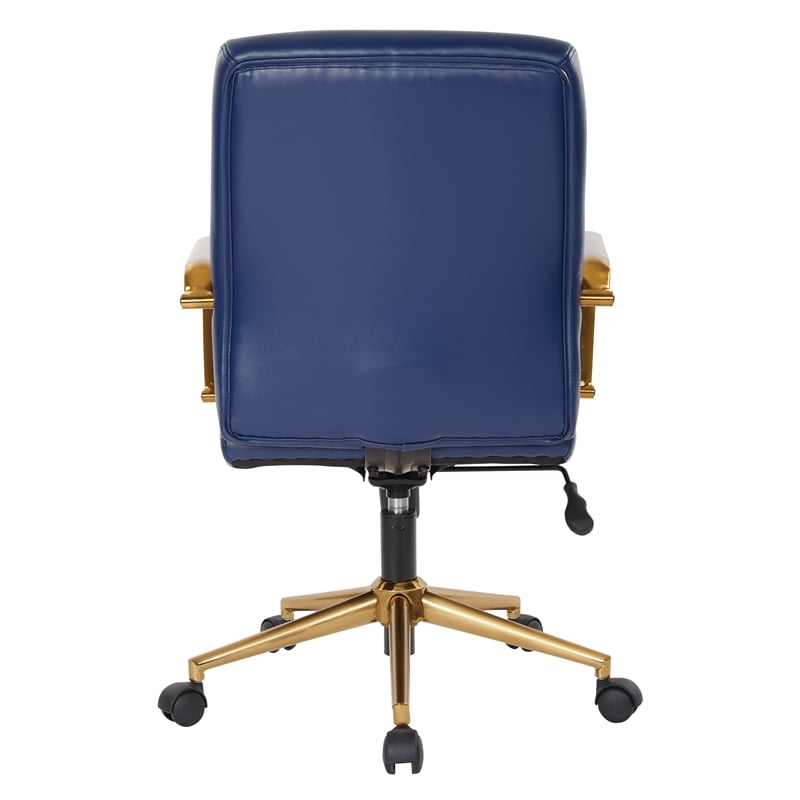 Scranton & Co Mid-Back Navy Faux Leather Chair with Gold Finish Arms