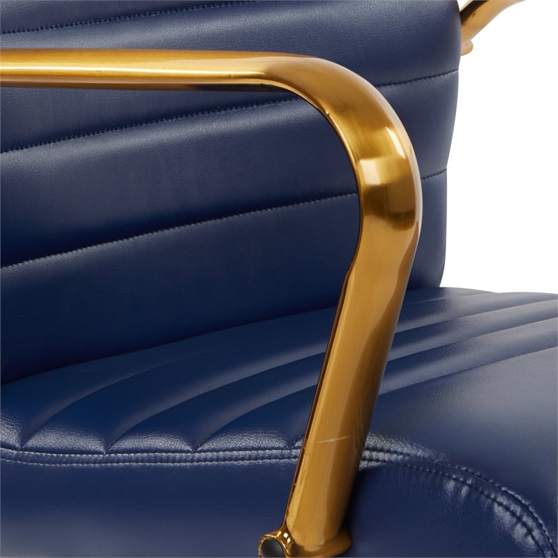 Scranton & Co Mid-Back Navy Faux Leather Chair with Gold Finish Arms
