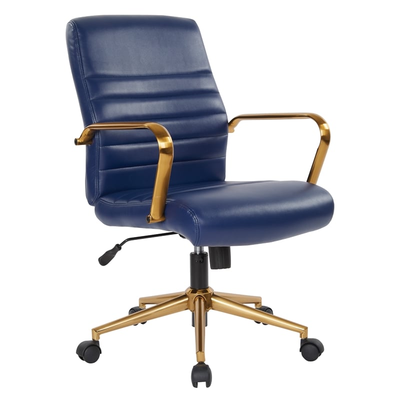 Scranton & Co Mid-Back Navy Faux Leather Chair with Gold Finish Arms