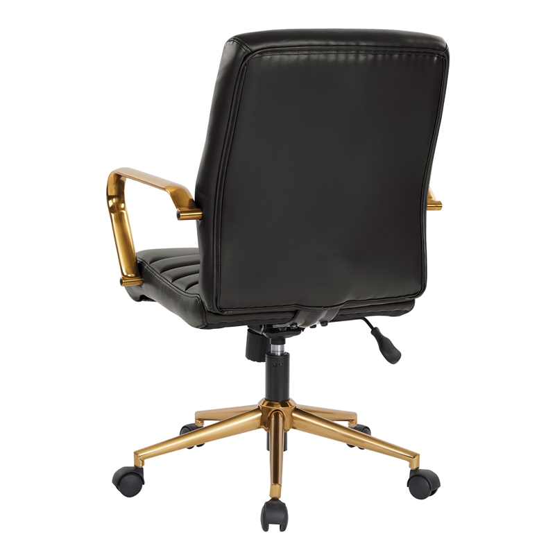 Scranton & Co Mid-Back Black Faux Leather Chair with Gold Finish Arms
