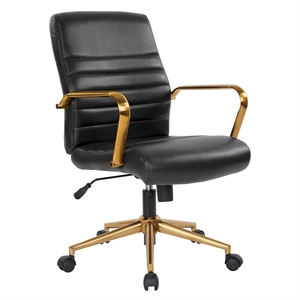 Scranton & Co Mid-Back Black Faux Leather Chair with Gold Finish Arms