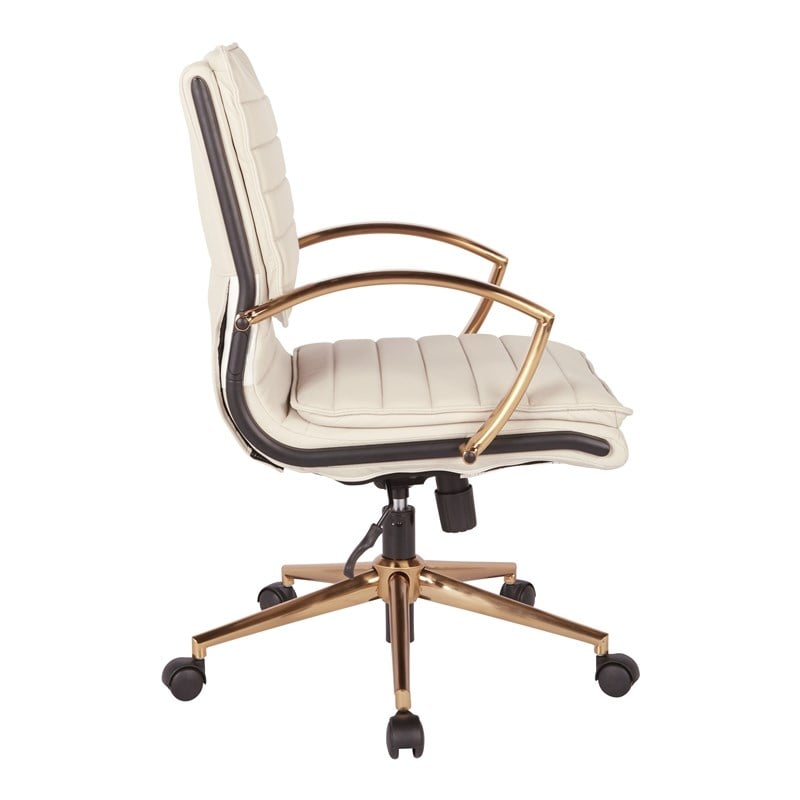 Scranton & Co Mid-Back Cream Faux Leather Chair with Gold Accents