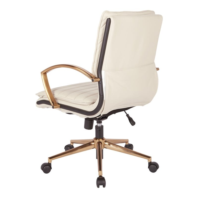 Scranton & Co Mid-Back Cream Faux Leather Chair with Gold Accents
