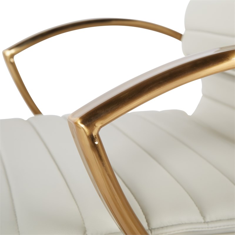 Scranton & Co Mid-Back Cream Faux Leather Chair with Gold Accents