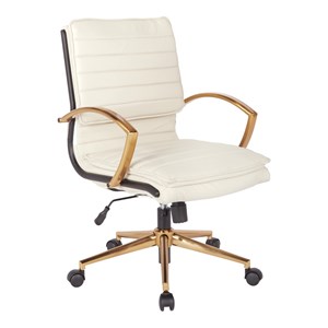 Scranton & Co Mid-Back Cream Faux Leather Chair with Gold Accents