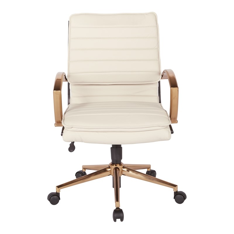 Scranton & Co Mid-Back Cream Faux Leather Chair with Gold Accents