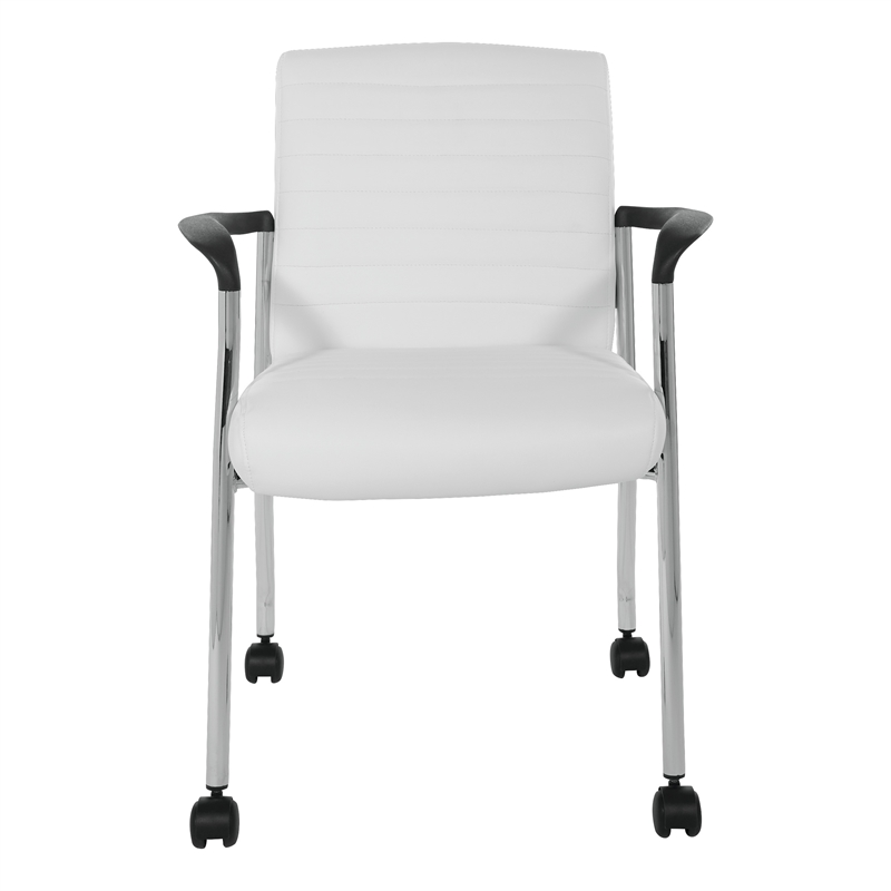 Scranton & Co White Faux Leather Guest Chair Chrome Frame with Casters