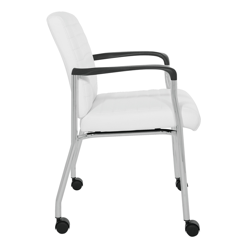 Scranton & Co White Faux Leather Guest Chair Chrome Frame with Casters