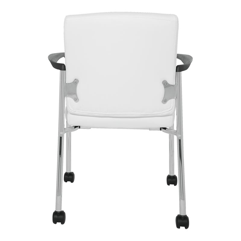Scranton & Co White Faux Leather Guest Chair Chrome Frame with Casters