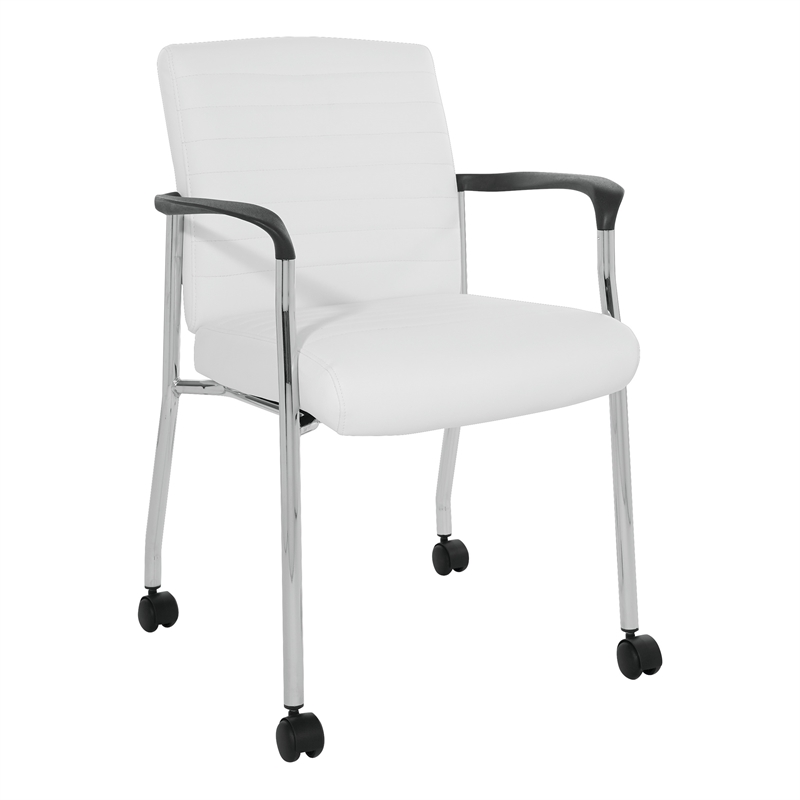 Scranton & Co White Faux Leather Guest Chair Chrome Frame with Casters