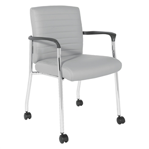 Scranton & Co Gray Faux Leather Guest Chair Chrome Frame with Casters