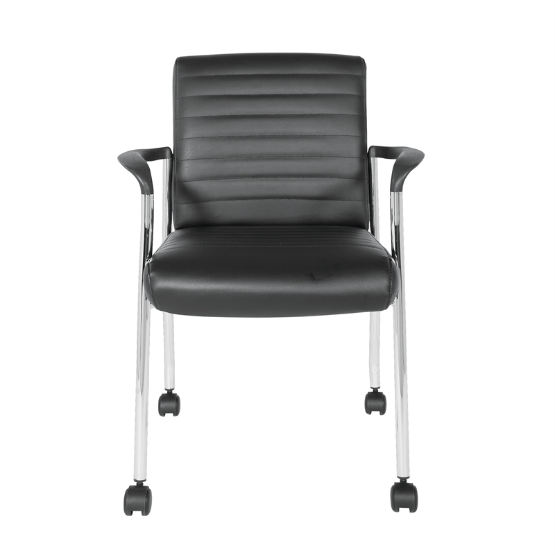 Scranton & Co Black Faux Leather Guest Chair Chrome Frame with Casters