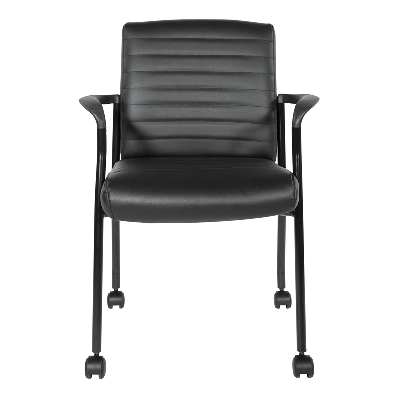 Scranton & Co Black Faux Leather Guest Chair Black Frame with Casters