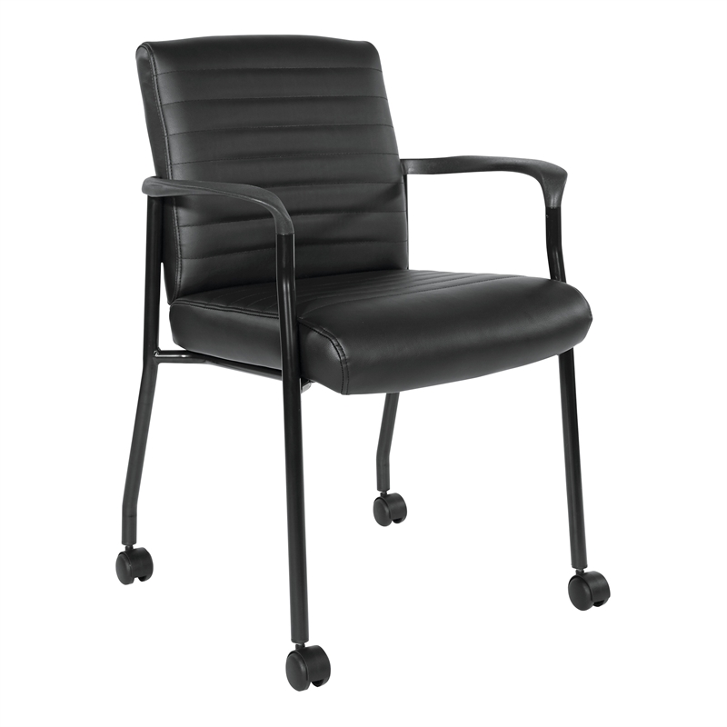 Scranton & Co Black Faux Leather Guest Chair Black Frame with Casters