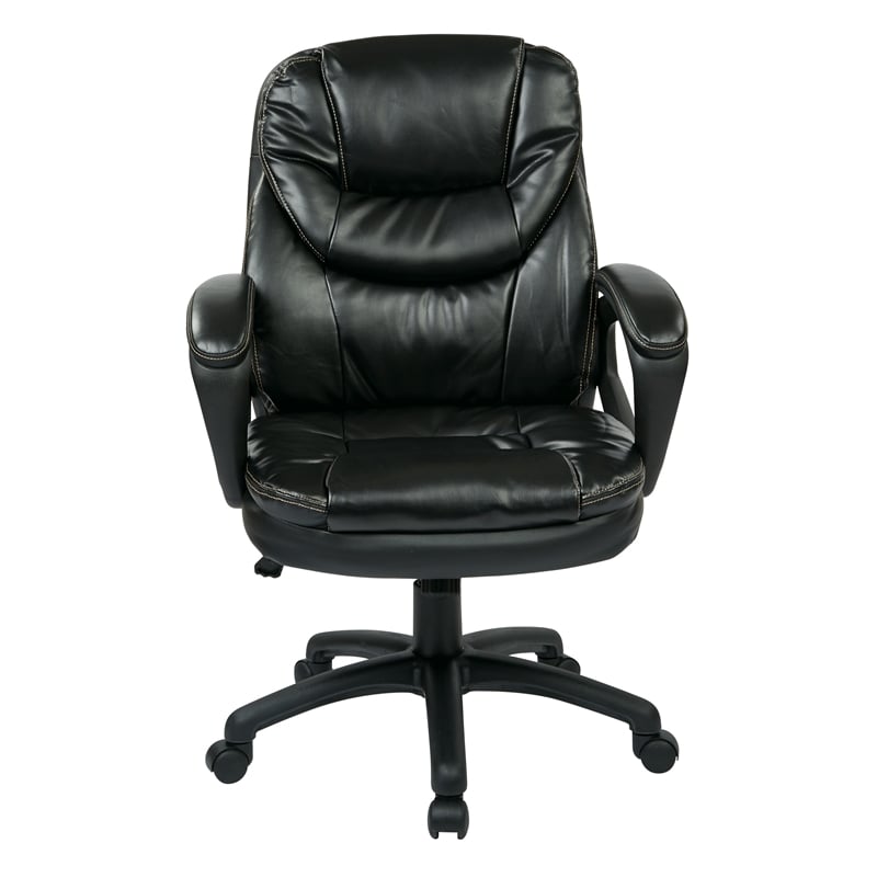 Scranton & Co Black Faux Leather Manager's Chair with Padded Loop Arms