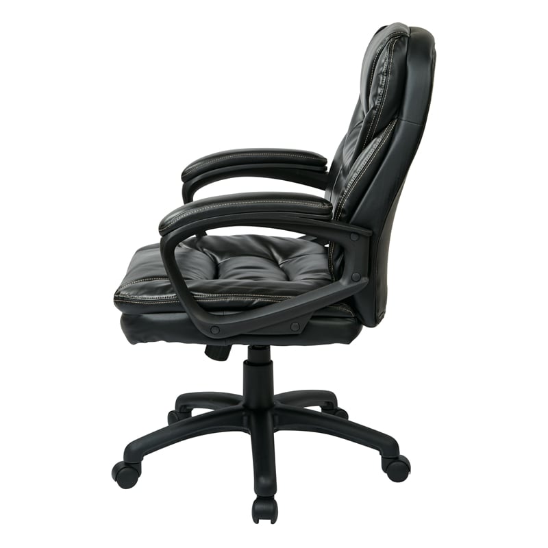 Scranton & Co Black Faux Leather Manager's Chair with Padded Loop Arms