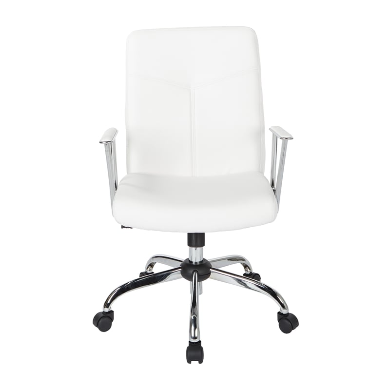 Scranton & Co White Faux Leather Office Chair with Chrome Base Flip Arms