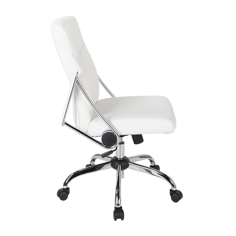 Scranton & Co White Faux Leather Office Chair with Chrome Base Flip Arms