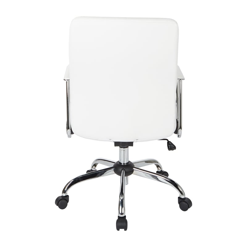 Scranton & Co White Faux Leather Office Chair with Chrome Base Flip Arms