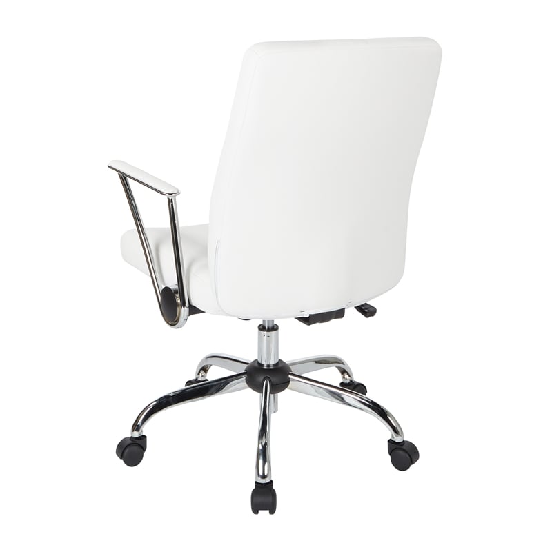 Scranton & Co White Faux Leather Office Chair with Chrome Base Flip Arms