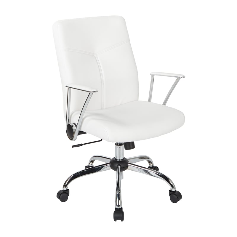 Scranton & Co White Faux Leather Office Chair with Chrome Base Flip Arms