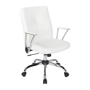 Scranton & Co White Faux Leather Office Chair with Chrome Base Flip Arms