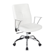 Scranton & Co White Faux Leather Office Chair with Chrome Base Flip Arms