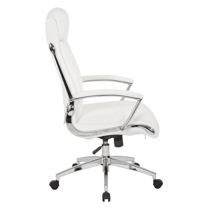 Scranton & Co White Faux Leather Executive High Back Chair with Padded Arms