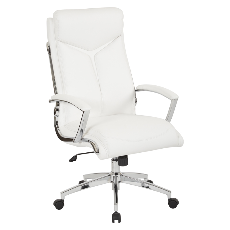 Scranton & Co White Faux Leather Executive High Back Chair with Padded Arms