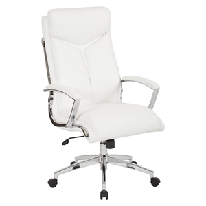 Scranton & Co White Faux Leather Executive High Back Chair with Padded Arms