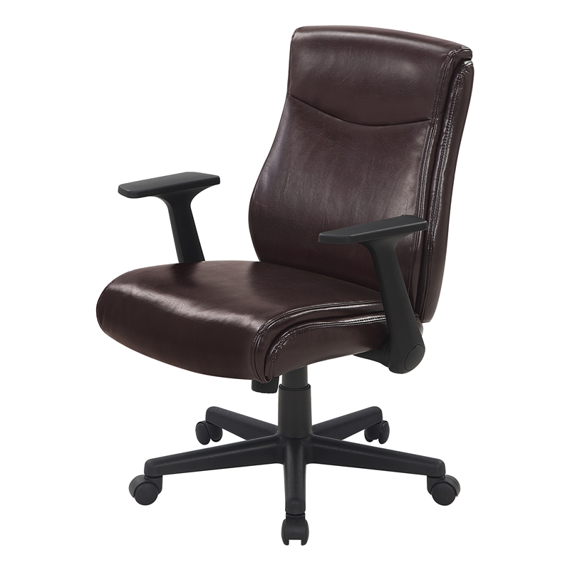 Scranton & Co Mid-Back Office Chair in Chocolate Faux Leather with Flip Arms