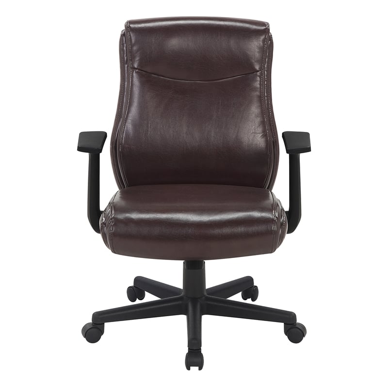 Scranton & Co Mid-Back Office Chair in Chocolate Faux Leather with Flip Arms