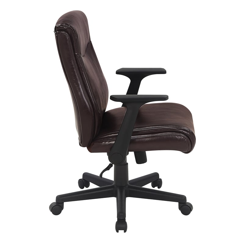 Scranton & Co Mid-Back Office Chair in Chocolate Faux Leather with Flip Arms