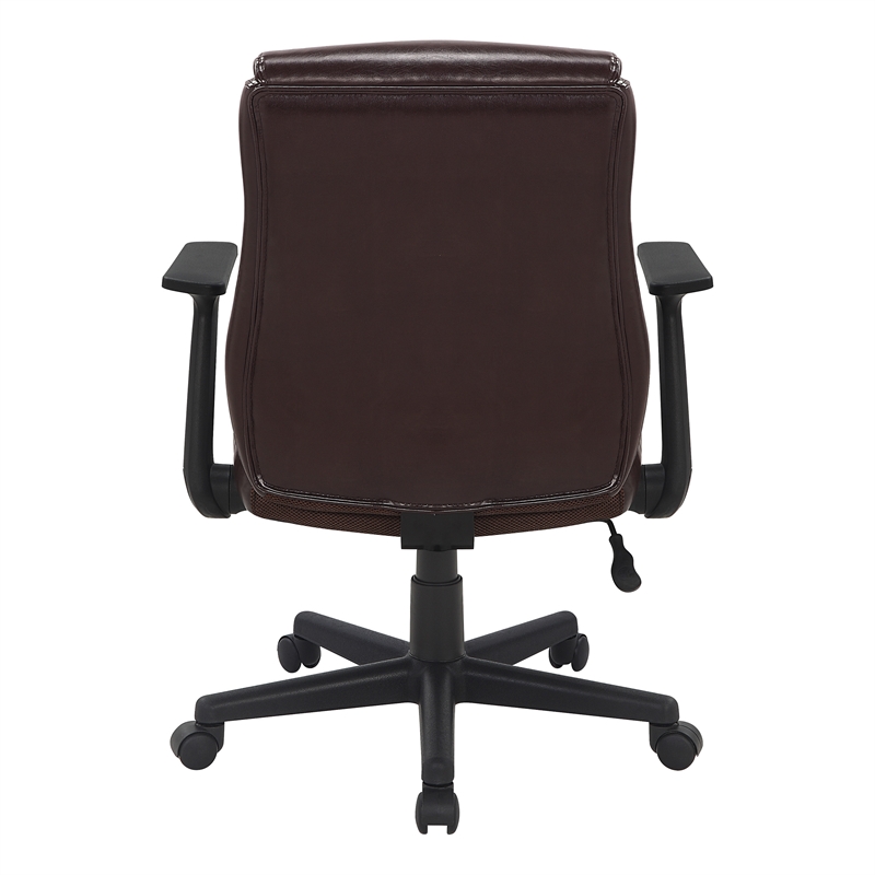 Scranton & Co Mid-Back Office Chair in Chocolate Faux Leather with Flip Arms