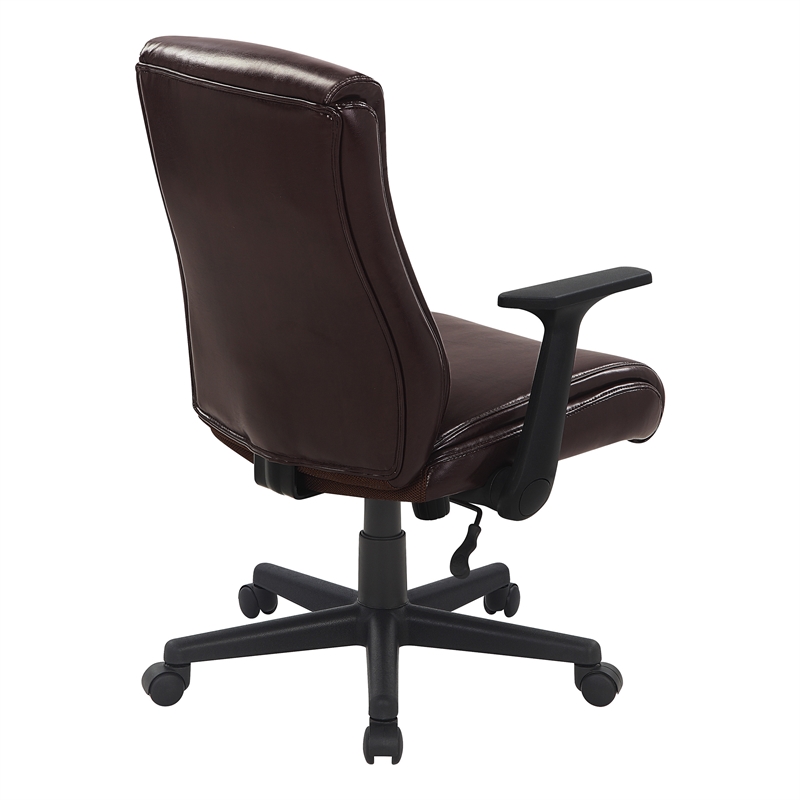 Scranton & Co Mid-Back Office Chair in Chocolate Faux Leather with Flip Arms