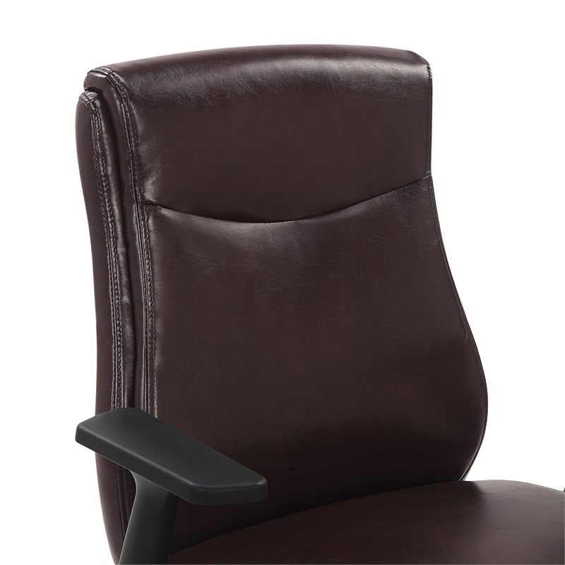 Scranton & Co Mid-Back Office Chair in Chocolate Faux Leather with Flip Arms