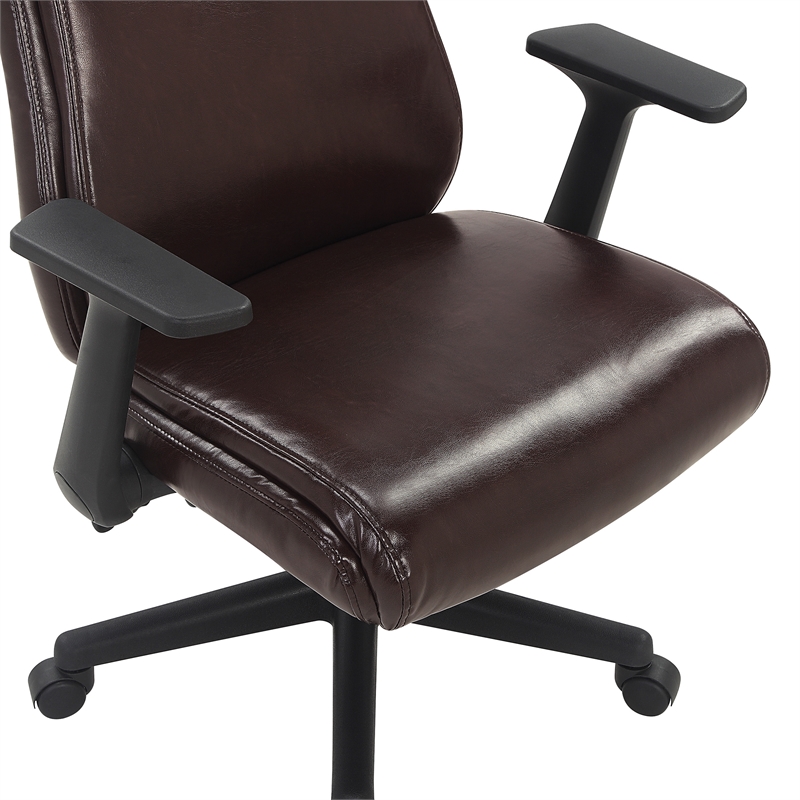 Scranton & Co Mid-Back Office Chair in Chocolate Faux Leather with Flip Arms