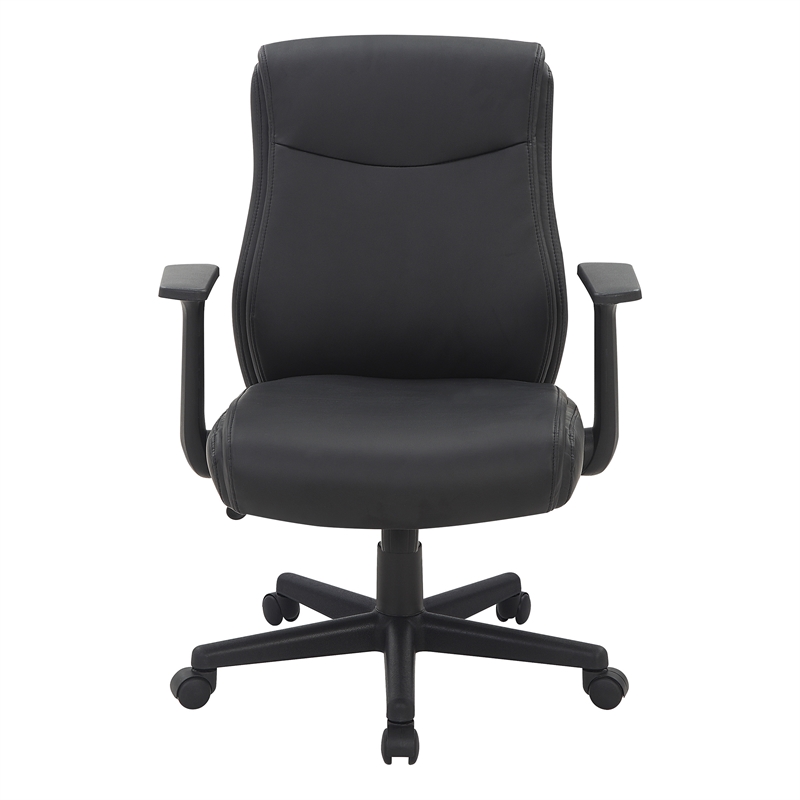 Scranton & Co Mid-Back Office Chair in Black Faux Leather with Flip Arms