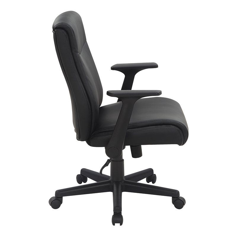 Scranton & Co Mid-Back Office Chair in Black Faux Leather with Flip Arms
