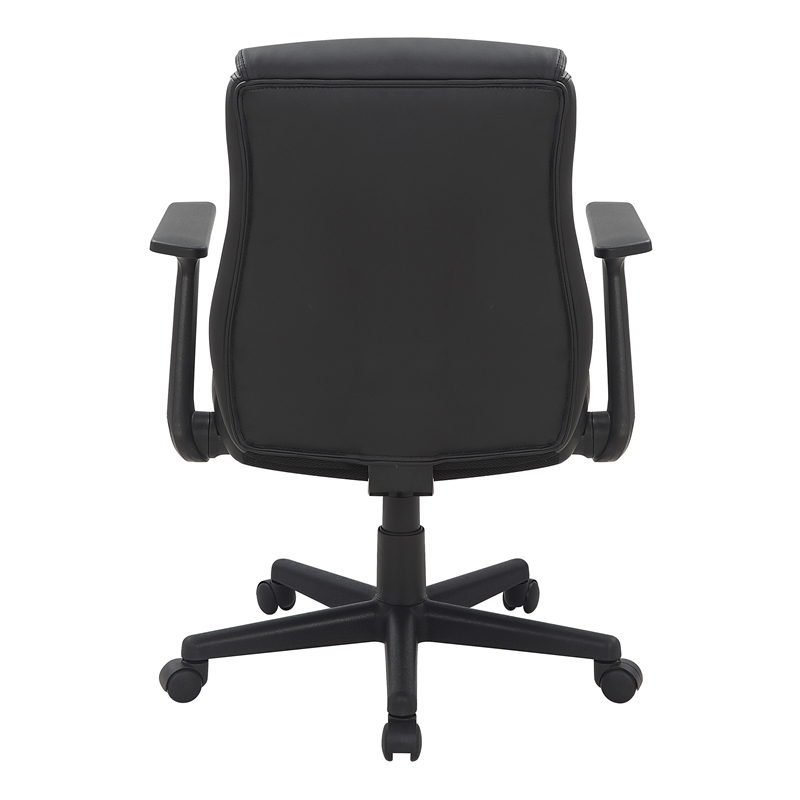 Scranton & Co Mid-Back Office Chair in Black Faux Leather with Flip Arms