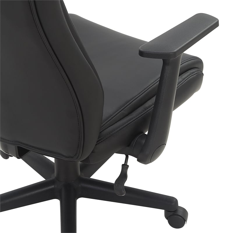 Scranton & Co Mid-Back Office Chair in Black Faux Leather with Flip Arms