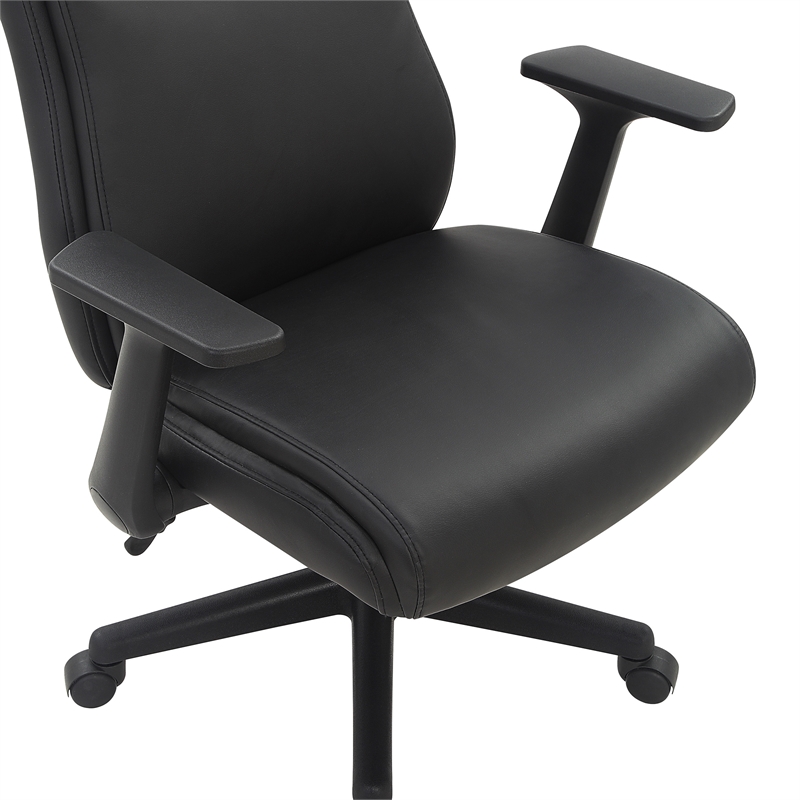 Scranton & Co Mid-Back Office Chair in Black Faux Leather with Flip Arms